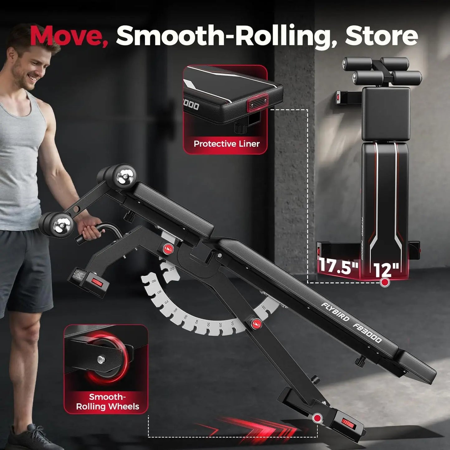 FLYBIRD Adjustable Strength Training Bench for Home Gym - Space-Saving and Foldable Design for Easy Storage