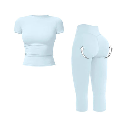 MFVIM Women’S Breathable Body-Shaping Yoga Outfit, High-Waisted Quick-Dry Fitness Wear, Versatile Three-Quarter Shorts Sports Set