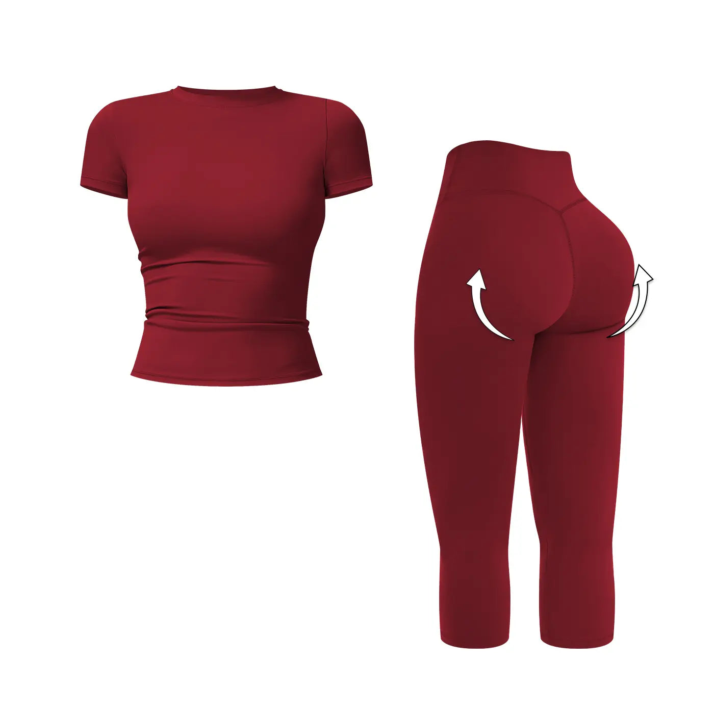 MFVIM Women’S Breathable Body-Shaping Yoga Outfit, High-Waisted Quick-Dry Fitness Wear, Versatile Three-Quarter Shorts Sports Set