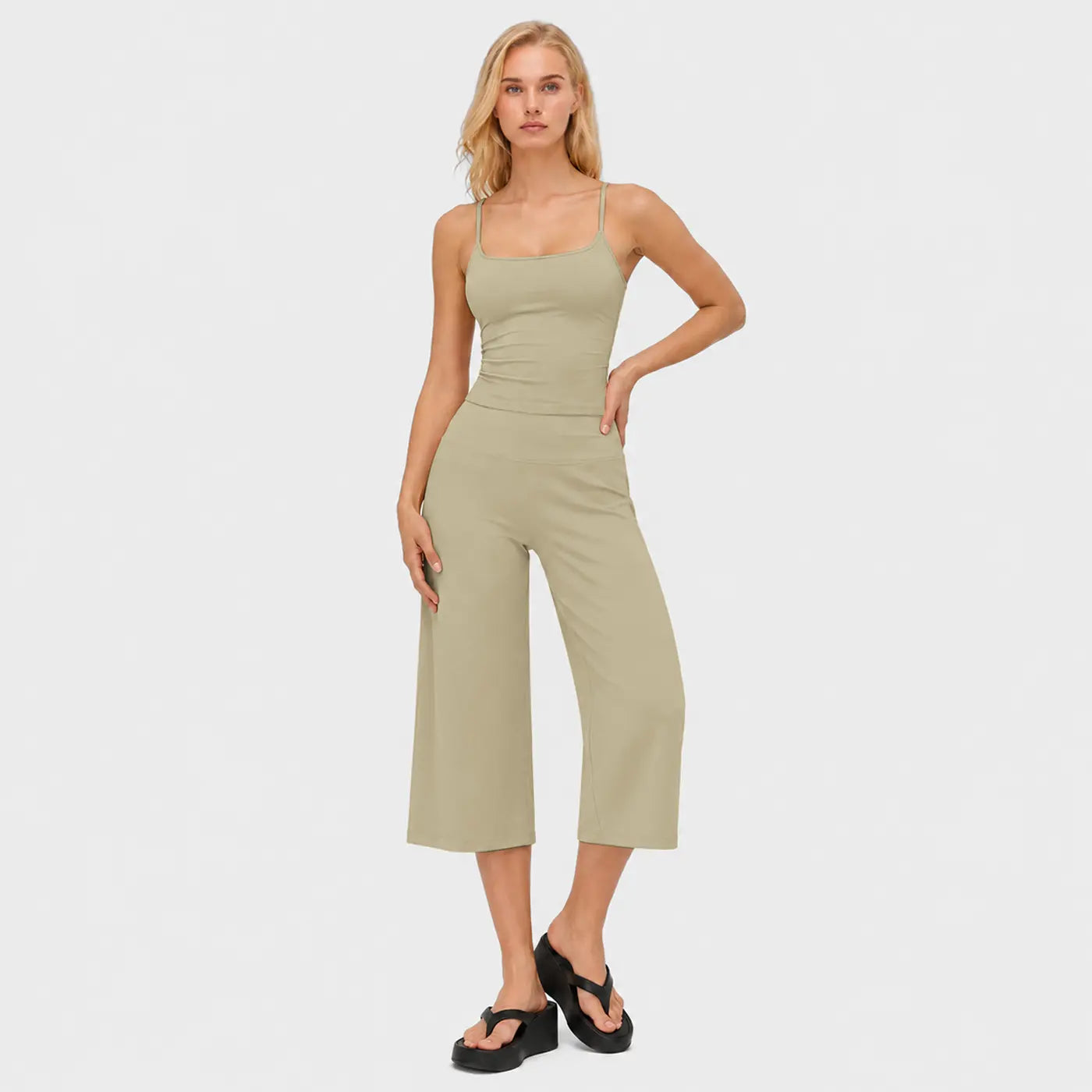 MFVIM Women'S 2-Piece Athleisure Fitness Clothes - Slimming Camisole Yoga Tank Top, High-Waisted Quick-Dry Slim-Fit Mid-Length Shorts, Multifunctional Casual Sports Wear Set for Gym, Outdoor Running