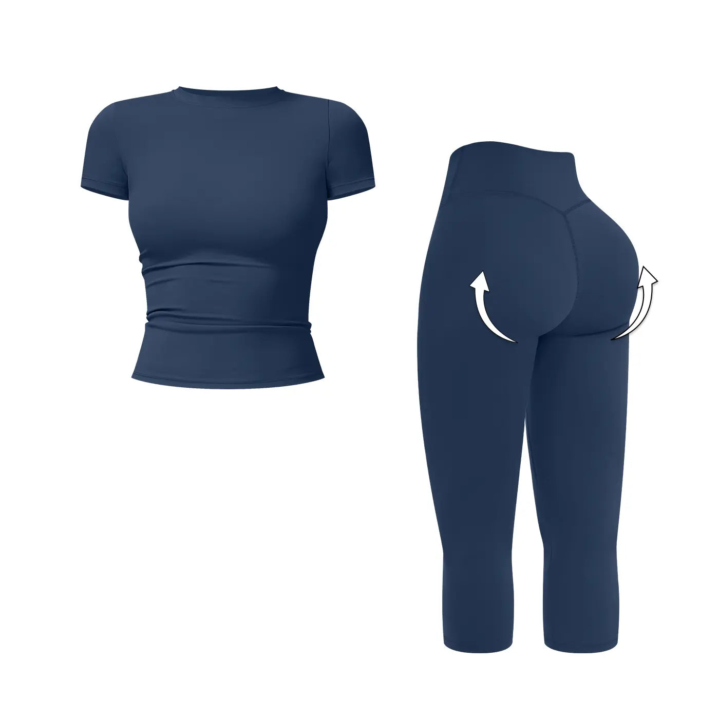 MFVIM Women’S Breathable Body-Shaping Yoga Outfit, High-Waisted Quick-Dry Fitness Wear, Versatile Three-Quarter Shorts Sports Set
