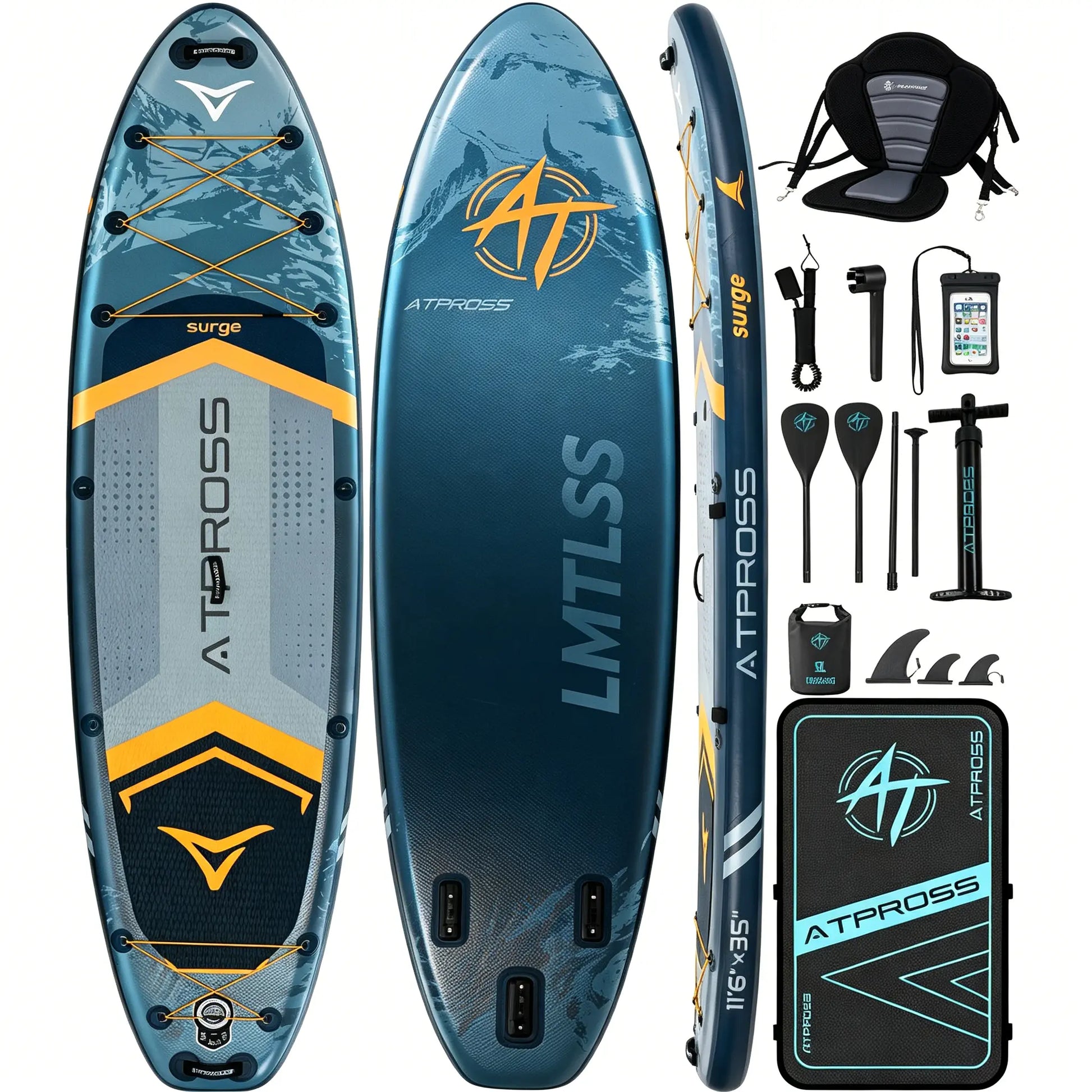 [Father'S Day]11'6" X 35" Extra Wide Inflatable Paddle Board with Kayak Seat, 450LBS Capacity Stable SUP for Adults & Beginners, Non-Slip EVA Deck, Complete Accessories Kit & Backpack for Lake, Fishing, Yoga & Family Adventures,Atpross