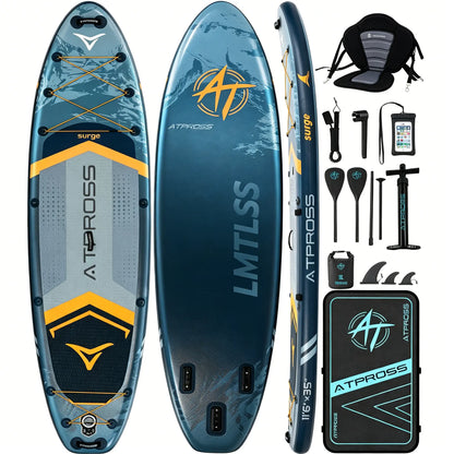 [Father'S Day]11'6" X 35" Extra Wide Inflatable Paddle Board with Kayak Seat, 450LBS Capacity Stable SUP for Adults & Beginners, Non-Slip EVA Deck, Complete Accessories Kit & Backpack for Lake, Fishing, Yoga & Family Adventures,Atpross