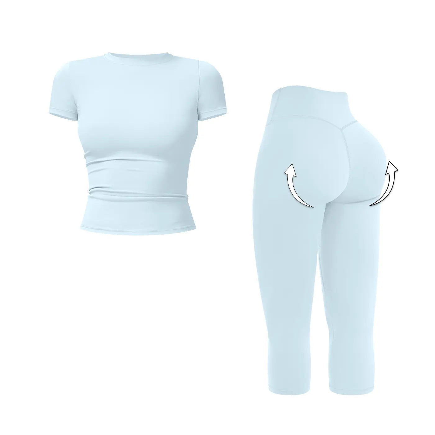 MFVIM Women’S Breathable Body-Shaping Yoga Outfit, High-Waisted Quick-Dry Fitness Wear, Versatile Three-Quarter Shorts Sports Set
