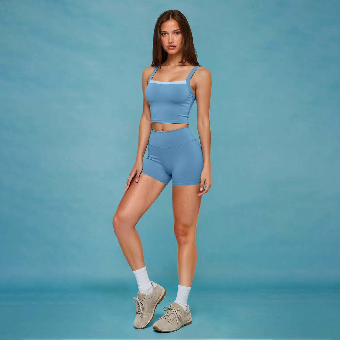 MFVIM Women's Faux Two-Piece Activewear Set with Cross Cutout Tank Top and High-Waisted Shorts, Ideal for Outdoor Running, Yoga, and Fitness