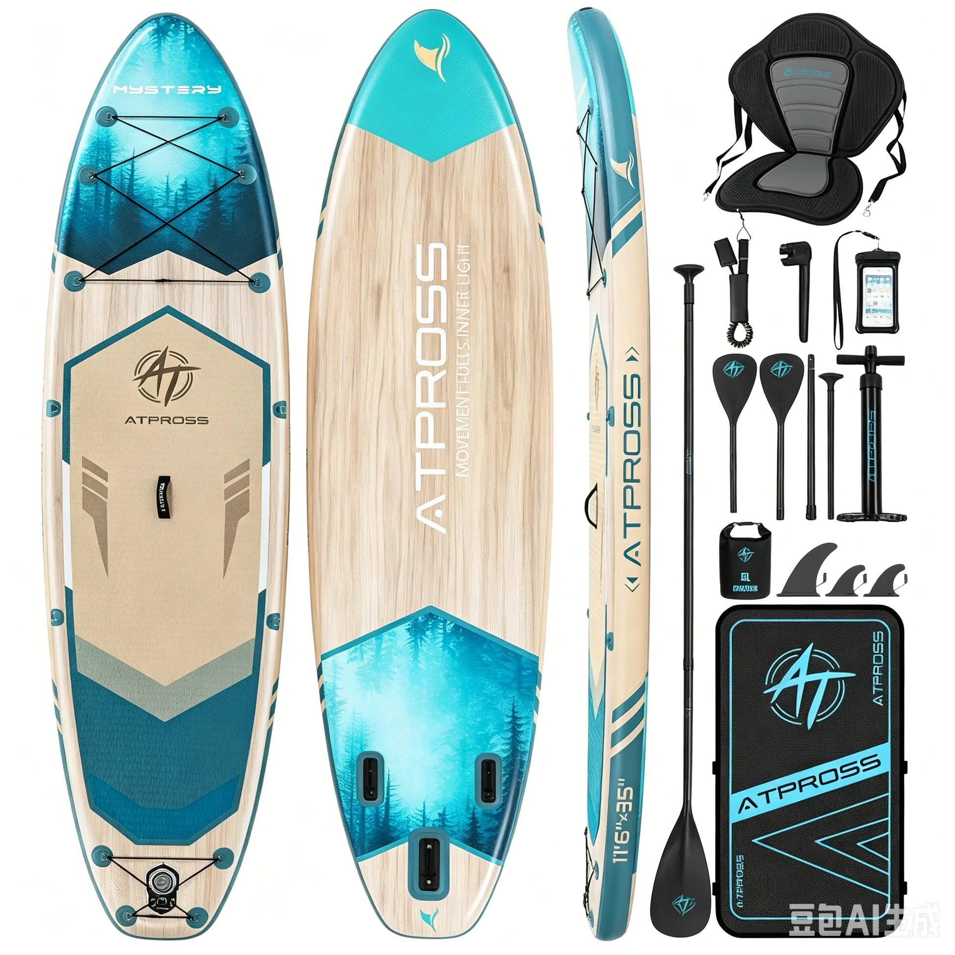 [Father'S Day]11'6" X 35" Extra Wide Inflatable Paddle Board with Kayak Seat, 450LBS Capacity Stable SUP for Adults & Beginners, Non-Slip EVA Deck, Complete Accessories Kit & Backpack for Lake, Fishing, Yoga & Family Adventures,Atpross
