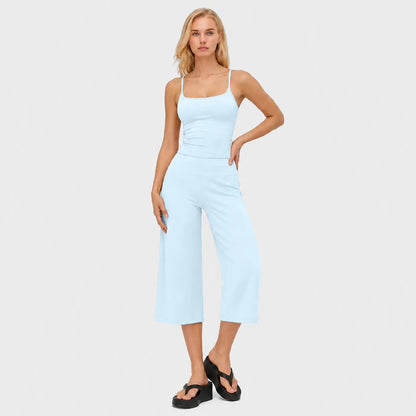MFVIM Women'S 2-Piece Athleisure Fitness Clothes - Slimming Camisole Yoga Tank Top, High-Waisted Quick-Dry Slim-Fit Mid-Length Shorts, Multifunctional Casual Sports Wear Set for Gym, Outdoor Running