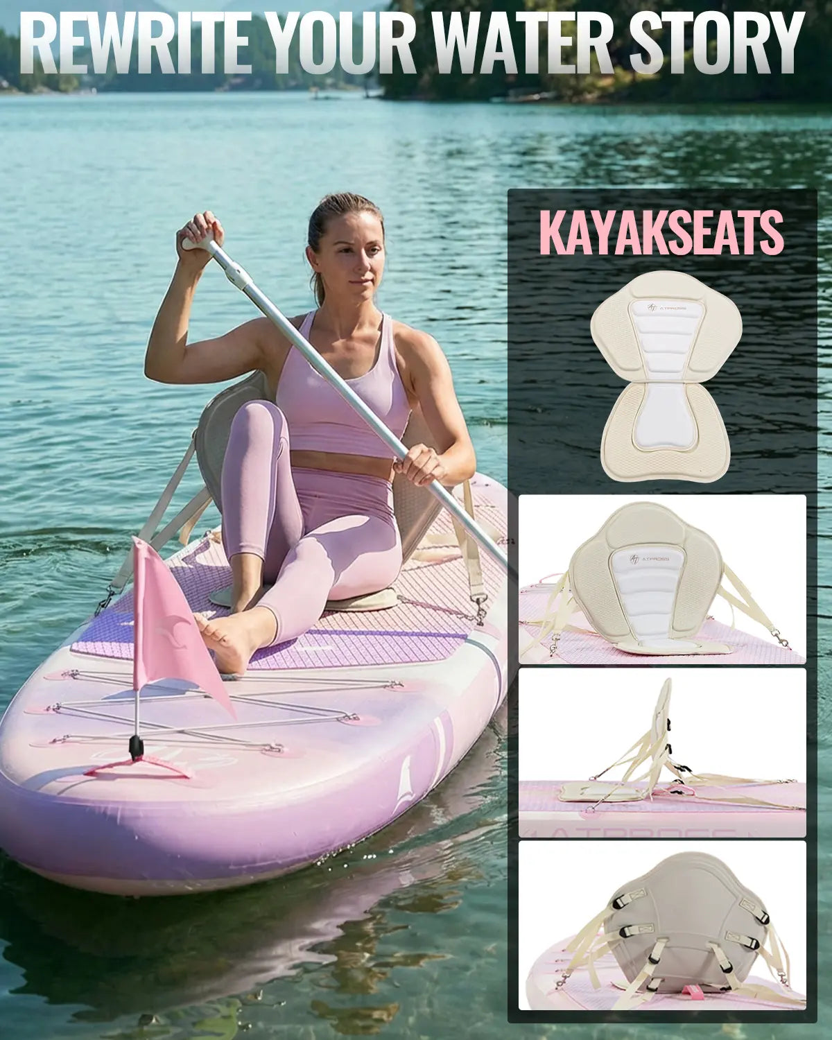 [Father'S Day]11'6" X 35" Extra Wide Inflatable Paddle Board with Kayak Seat, 450LBS Capacity Stable SUP for Adults & Beginners, Non-Slip EVA Deck, Complete Accessories Kit & Backpack for Lake, Fishing, Yoga & Family Adventures,Atpross