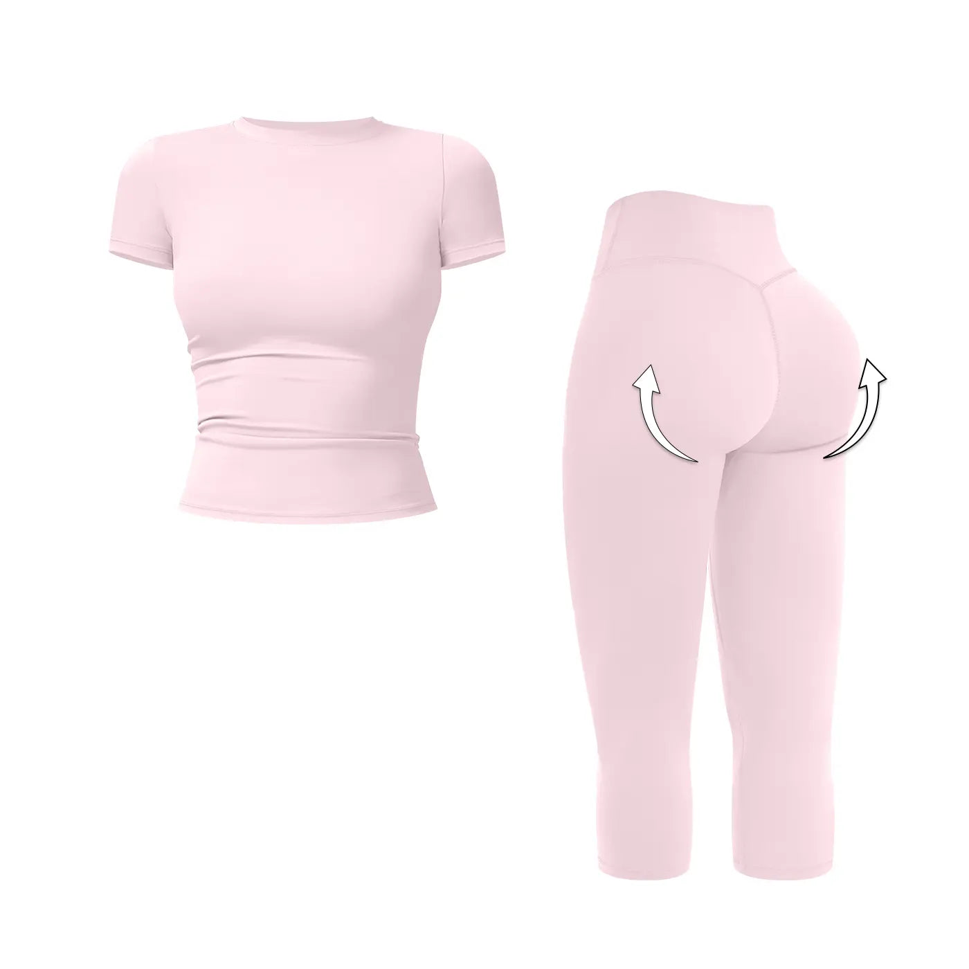 MFVIM Women’S Breathable Body-Shaping Yoga Outfit, High-Waisted Quick-Dry Fitness Wear, Versatile Three-Quarter Shorts Sports Set