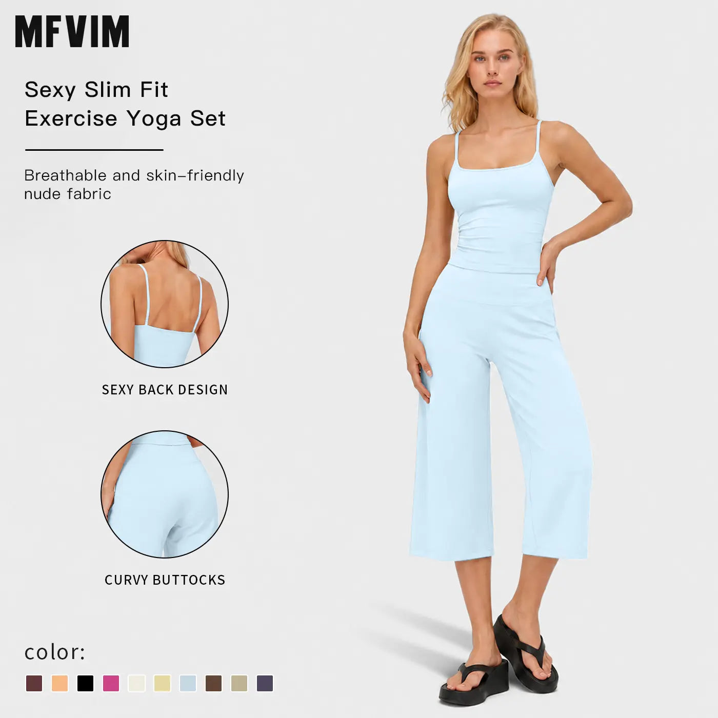 MFVIM Women'S 2-Piece Athleisure Fitness Clothes - Slimming Camisole Yoga Tank Top, High-Waisted Quick-Dry Slim-Fit Mid-Length Shorts, Multifunctional Casual Sports Wear Set for Gym, Outdoor Running