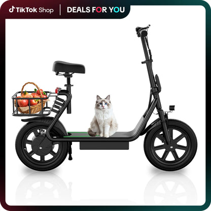 【Aopo】Adult Electric Scooter (With Seat), 500W Motor, 14-Inch Tires,Top Speed 22 Mph, 48V/10.4Ah Battery, Approx 27 Miles Range, Pet-Friendly Design, Foldable Portable Scooter.Lcd Display Kick Scooter Ev Scooter