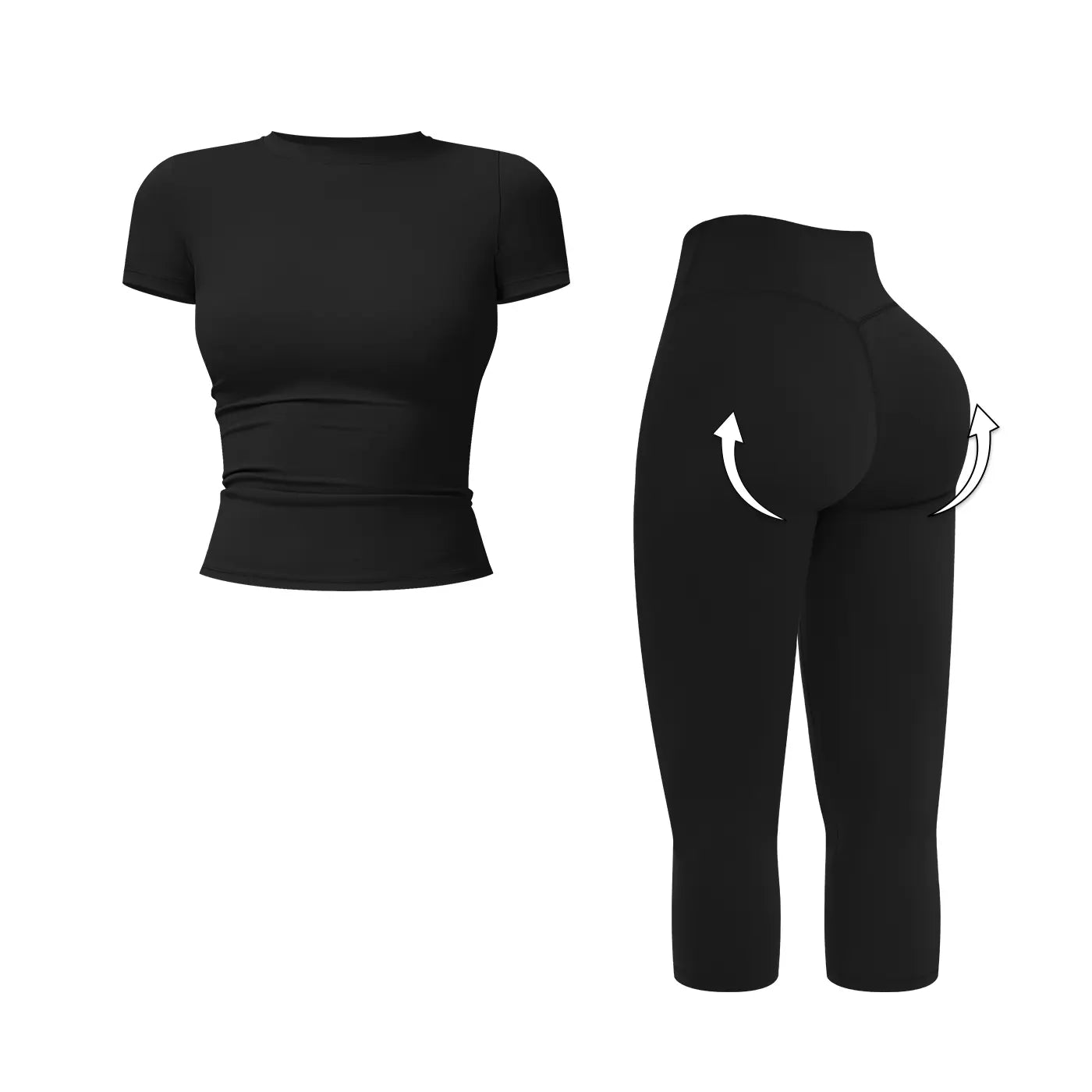 MFVIM Women’S Breathable Body-Shaping Yoga Outfit, High-Waisted Quick-Dry Fitness Wear, Versatile Three-Quarter Shorts Sports Set