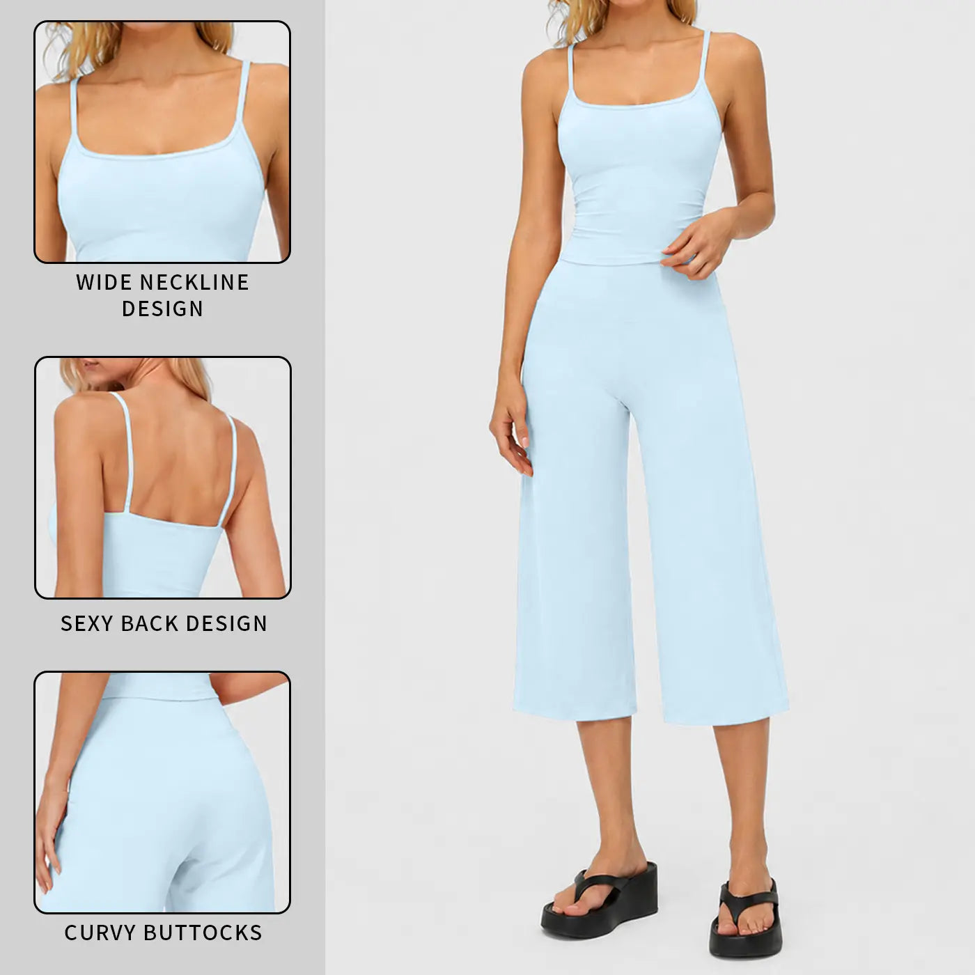 MFVIM Women'S 2-Piece Athleisure Fitness Clothes - Slimming Camisole Yoga Tank Top, High-Waisted Quick-Dry Slim-Fit Mid-Length Shorts, Multifunctional Casual Sports Wear Set for Gym, Outdoor Running