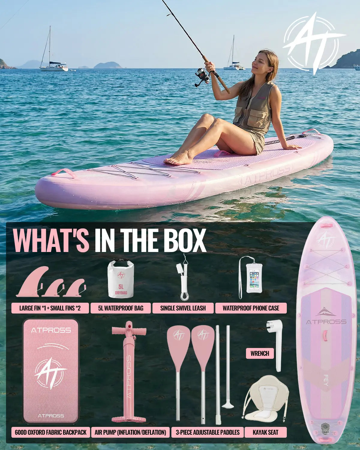 [Father'S Day]11'6" X 35" Extra Wide Inflatable Paddle Board with Kayak Seat, 450LBS Capacity Stable SUP for Adults & Beginners, Non-Slip EVA Deck, Complete Accessories Kit & Backpack for Lake, Fishing, Yoga & Family Adventures,Atpross