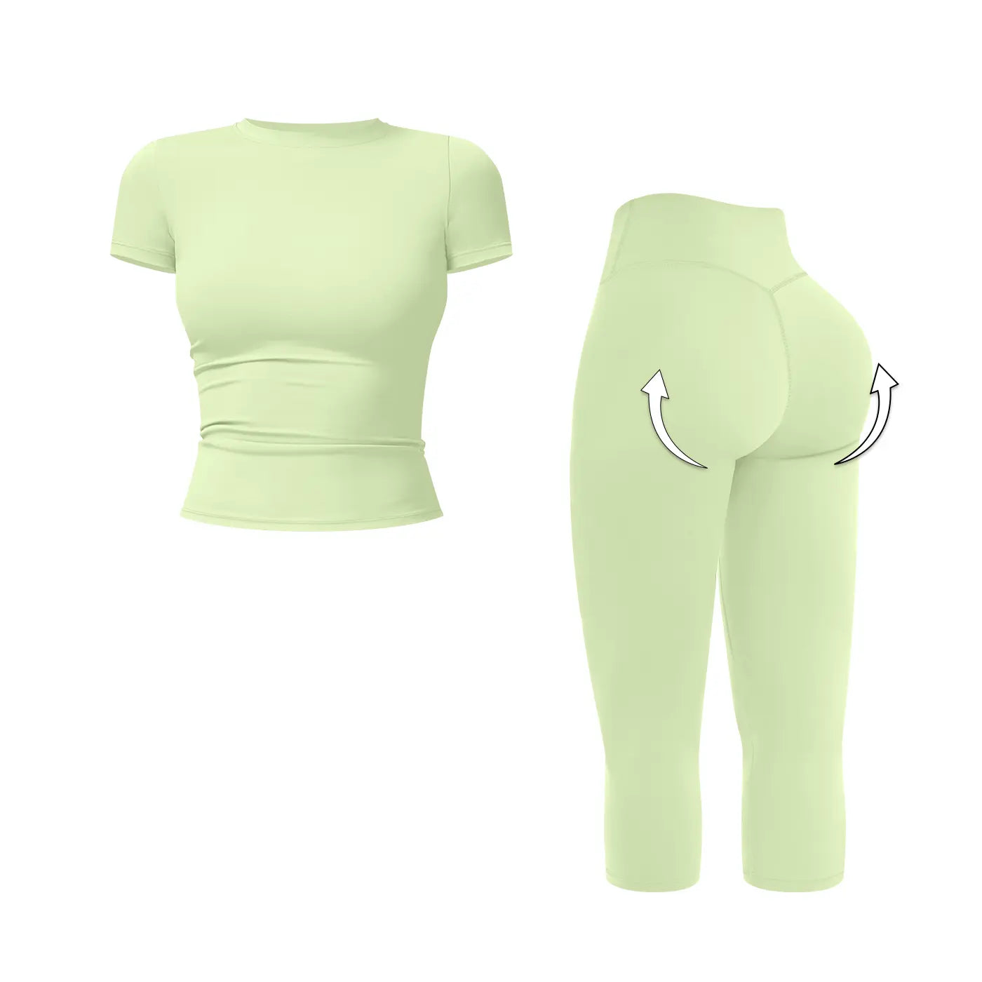 MFVIM Women’S Breathable Body-Shaping Yoga Outfit, High-Waisted Quick-Dry Fitness Wear, Versatile Three-Quarter Shorts Sports Set