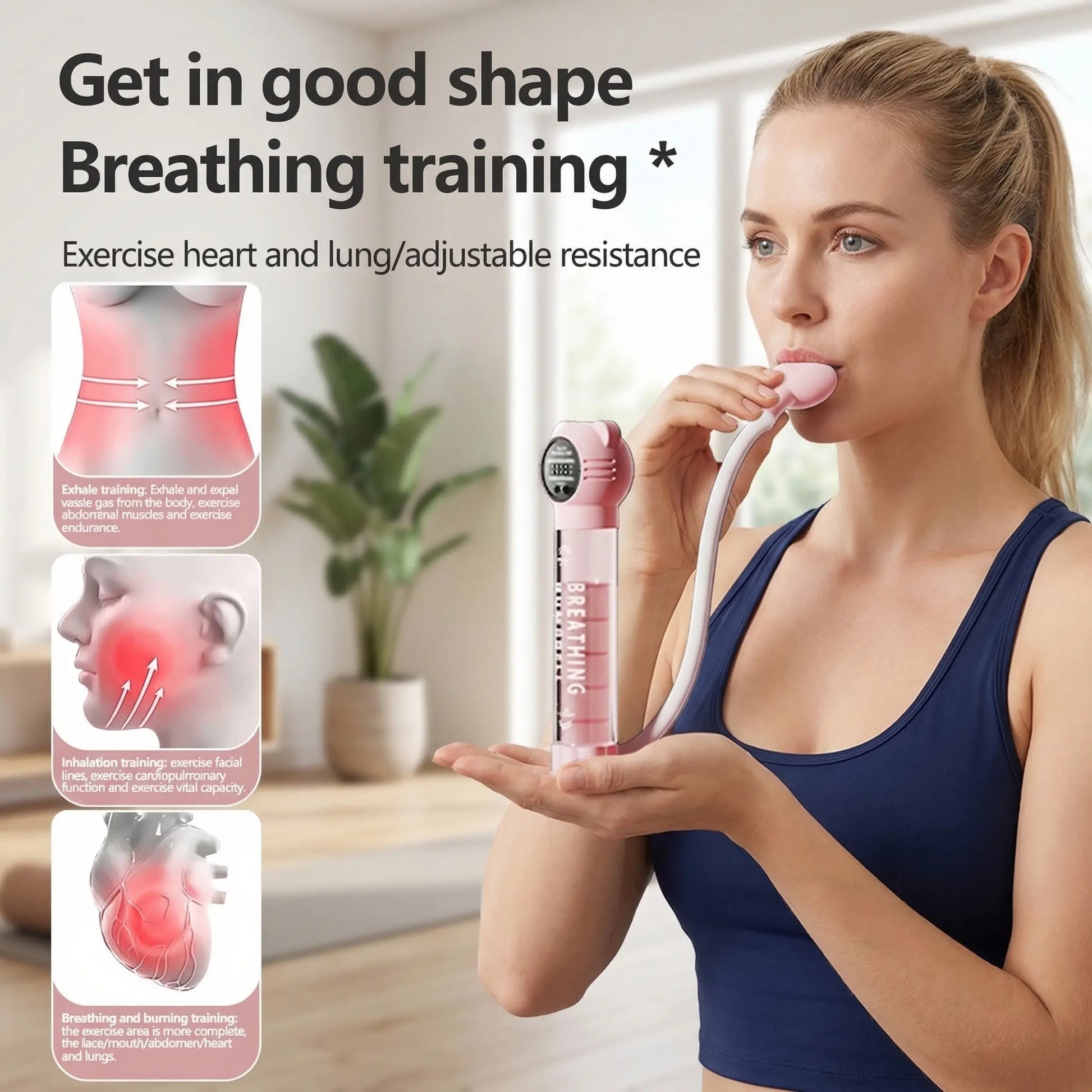 Adjustable Resistance Breathing Dumbbell Trainer - Lung Training Fitness Equipment with Multiple Levels, Boosts Lung Capacity, Strengthens Respiratory Muscles, Improves Endurance, Portable for Home & Gym